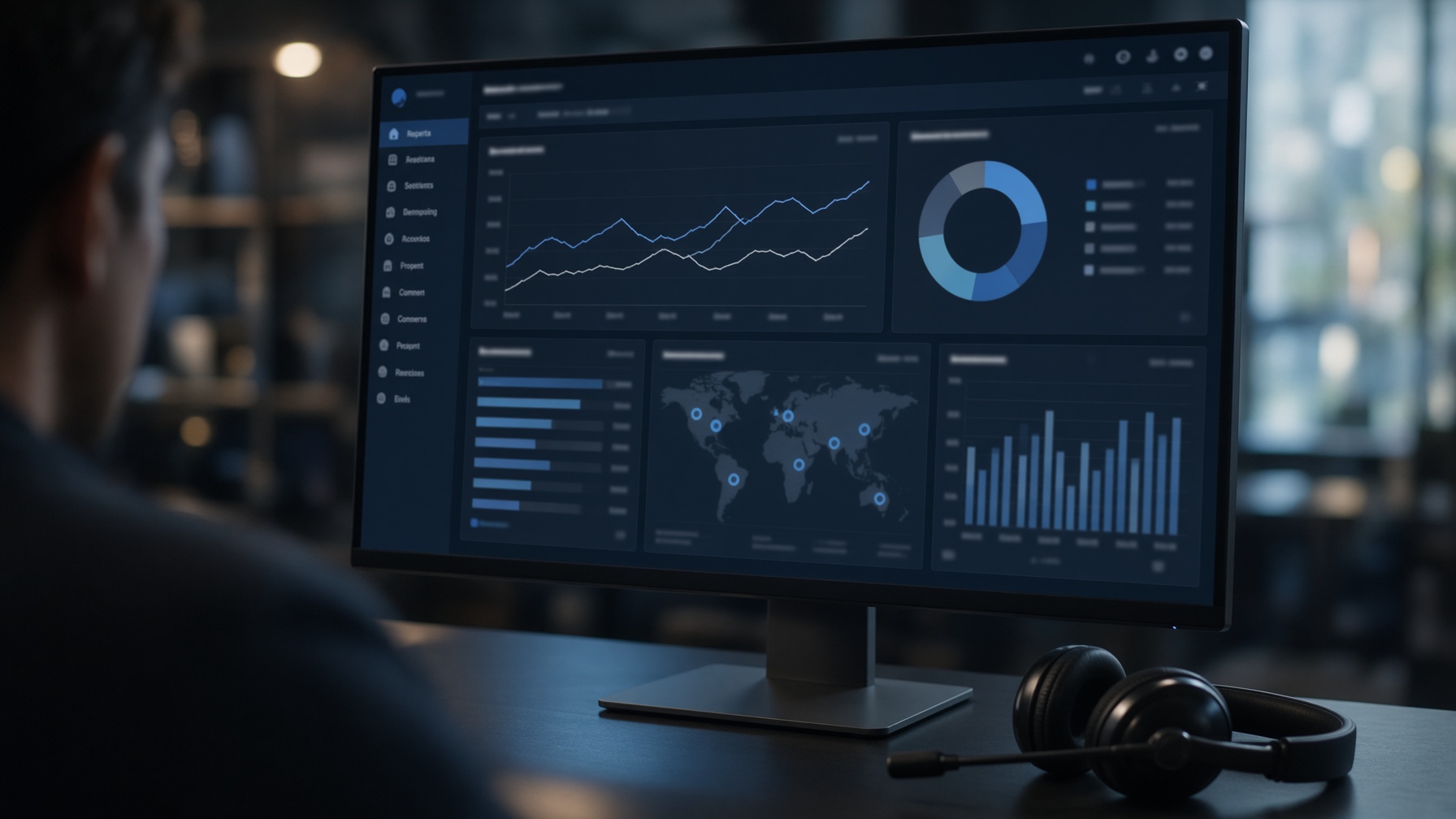A dim operations desk with a live campaign dashboard